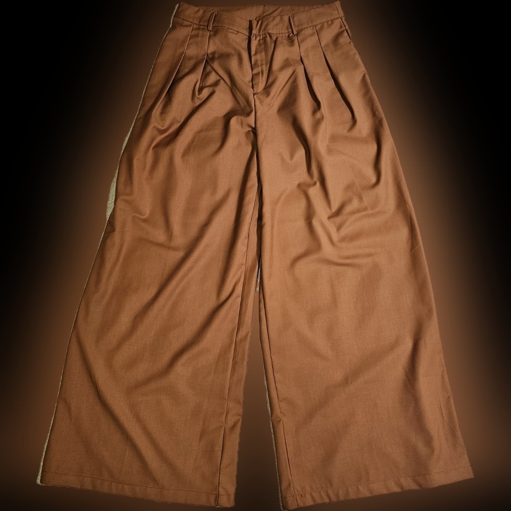 Cupshe Rust Brown Wide-Leg Pleated High Rise Trouser Pants Size Large  Fall Lg - Picture 3 of 13
